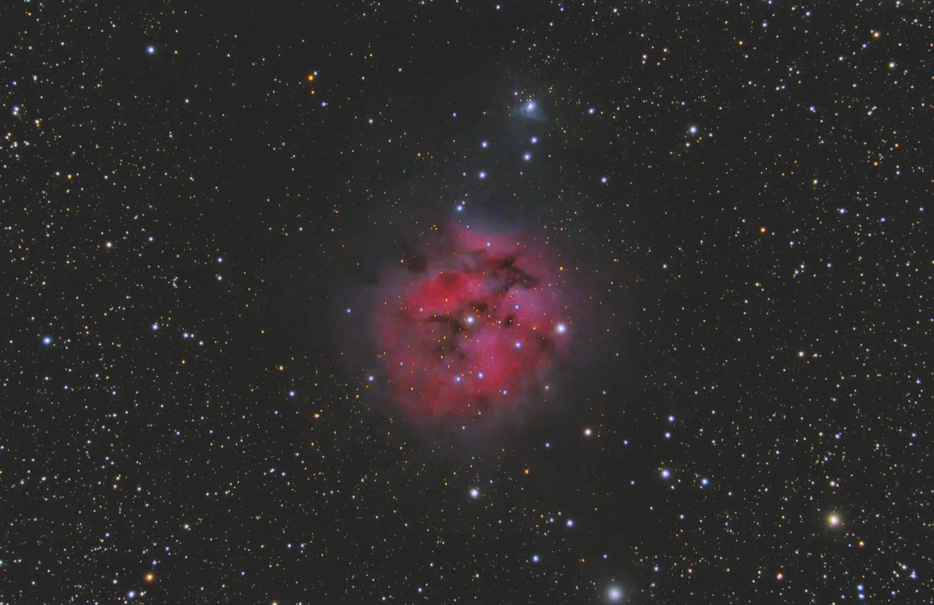  Here’s day two. I’ve added 360 more 60s subs. Lots more color, everything is brighter, and I’m starting to see more of the faint white nebulosity around the edges of the nebula. 