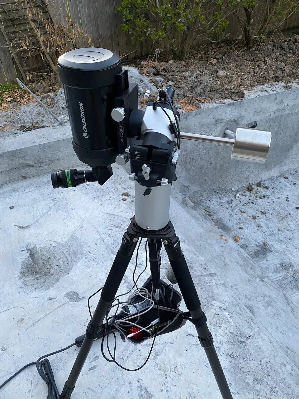  The Celestron C5, set up and aimed at the moon prior to dusk. 