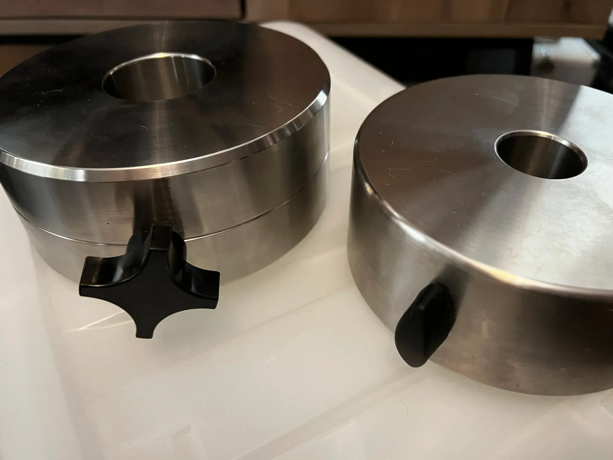  On the left is the Astro-Physics counterweight and on the right is the 10Micron counterweight. 