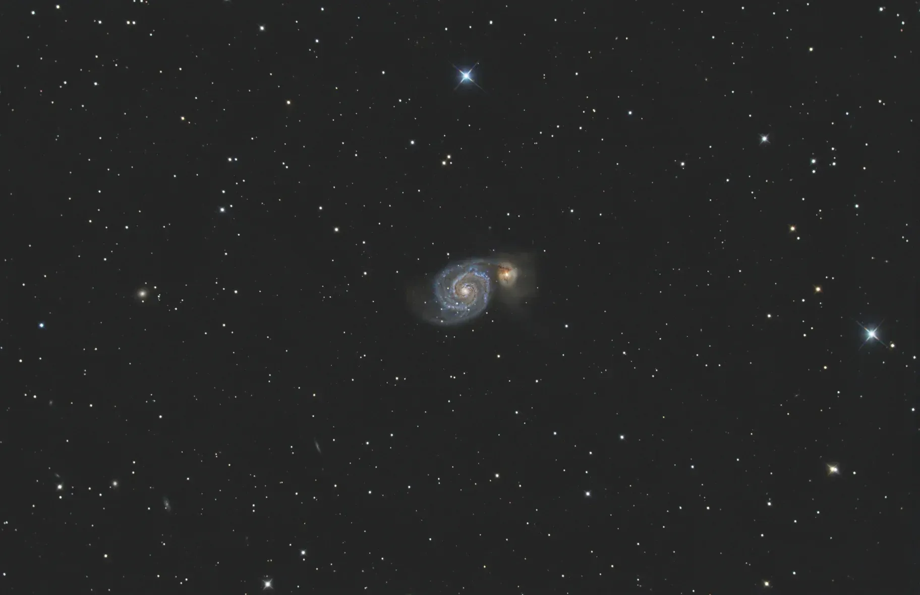  M51 taken with the ZWO ASI071MC-Pro camera and the AT6RC scope. 