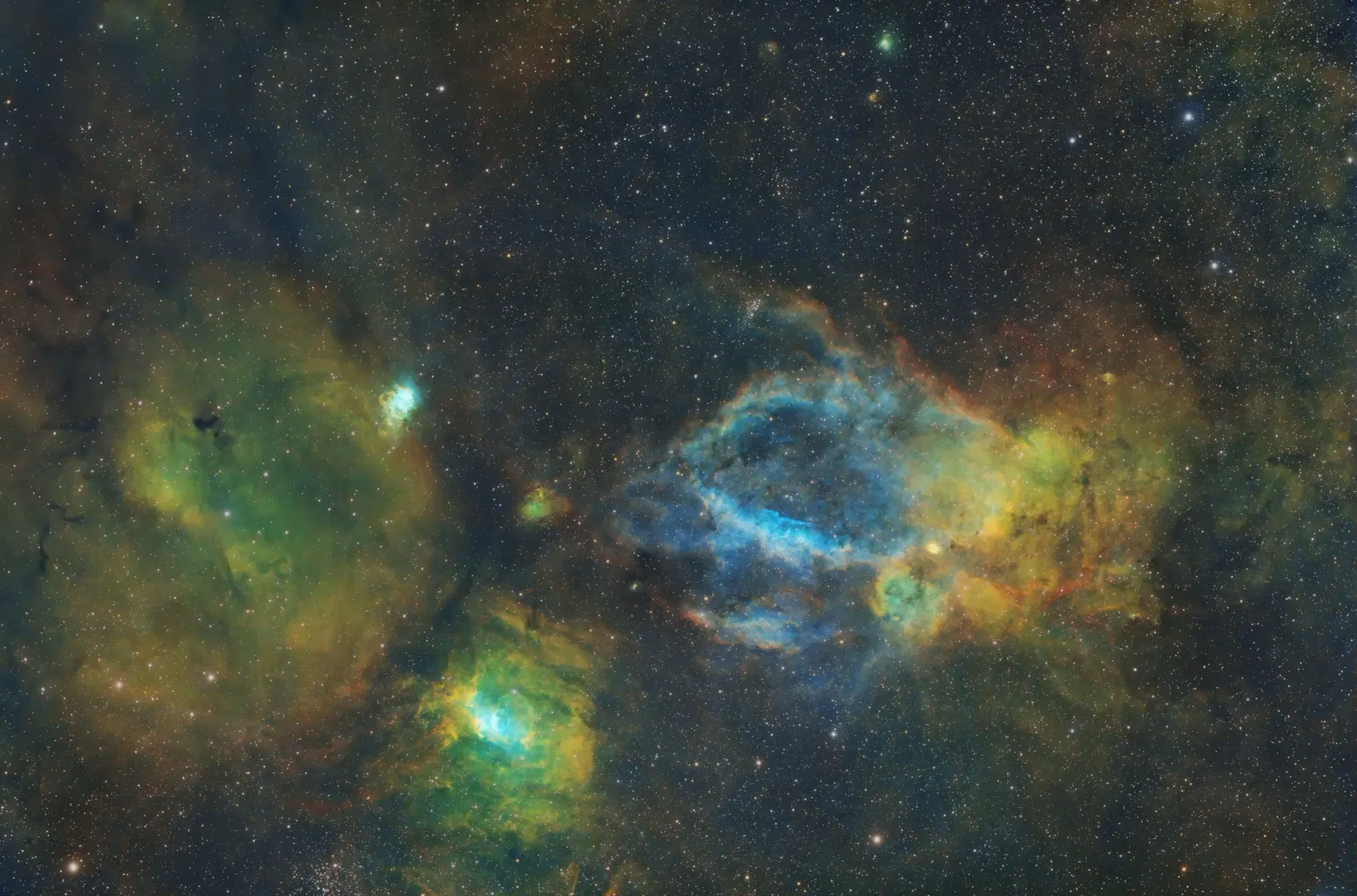 SH2-157, M52, SH2-162, SH2-161, NGC 7635, NGC 7638, NGC 7510, IC 1470